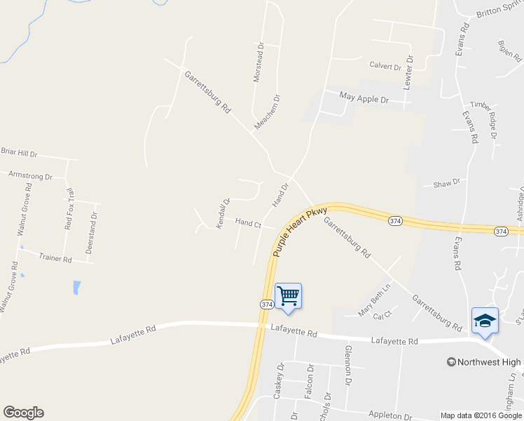 map of restaurants, bars, coffee shops, grocery stores, and more near 1215 Hand Drive in Clarksville