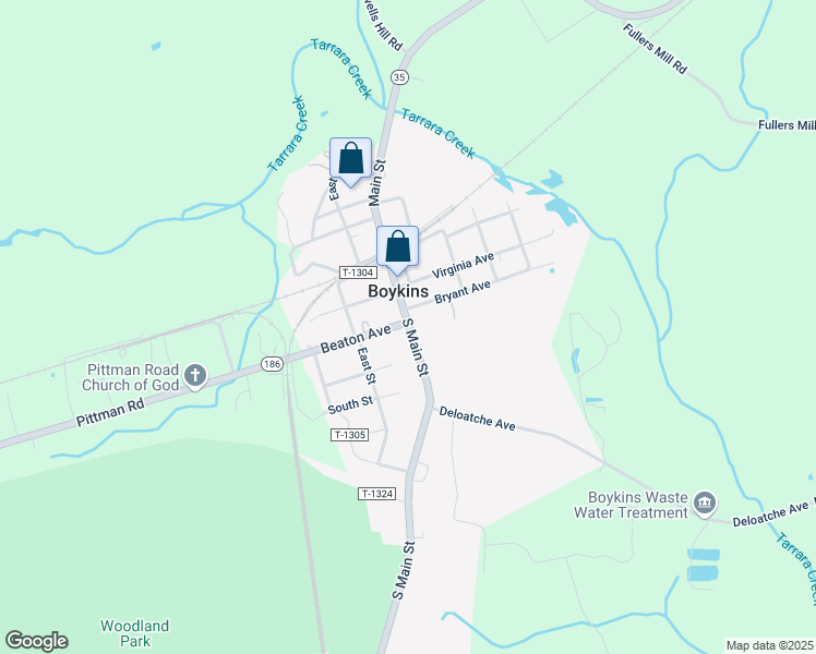 map of restaurants, bars, coffee shops, grocery stores, and more near 32248 South Main Street in Boykins