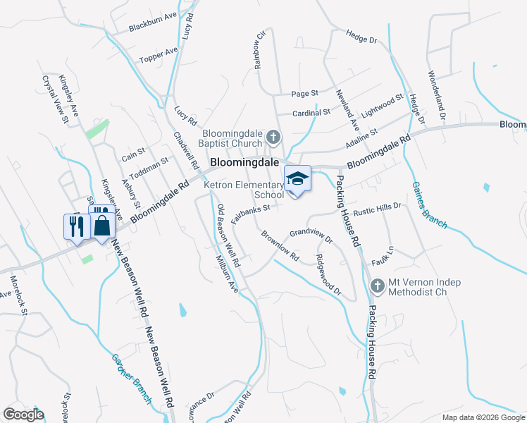 map of restaurants, bars, coffee shops, grocery stores, and more near 3225 Fairbanks Street in Kingsport