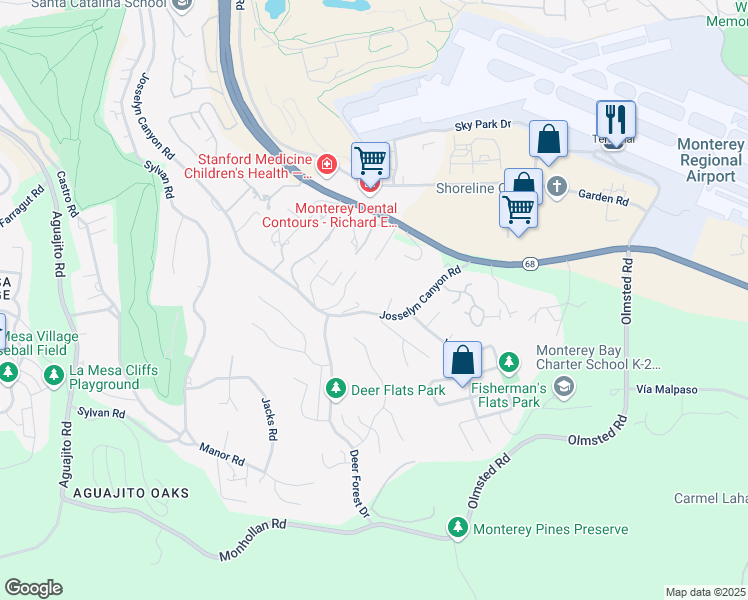 map of restaurants, bars, coffee shops, grocery stores, and more near 1313 Josselyn Canyon Road in Monterey