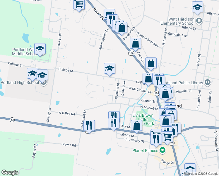 map of restaurants, bars, coffee shops, grocery stores, and more near 207 Center Street in Portland