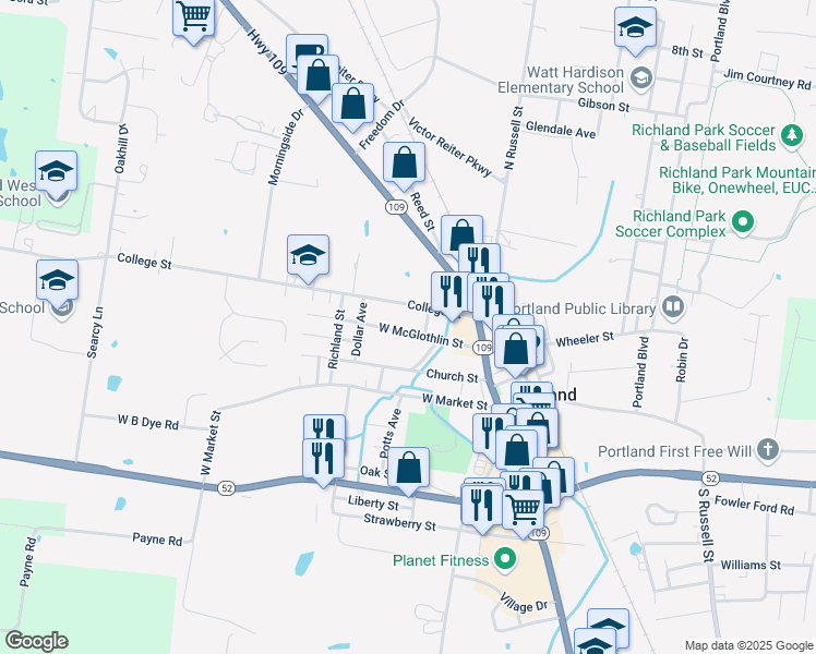 map of restaurants, bars, coffee shops, grocery stores, and more near 4 Reed Street in Portland