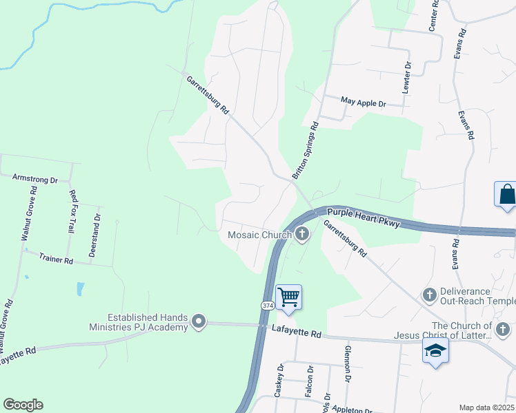 map of restaurants, bars, coffee shops, grocery stores, and more near 1215 Hand Drive in Clarksville