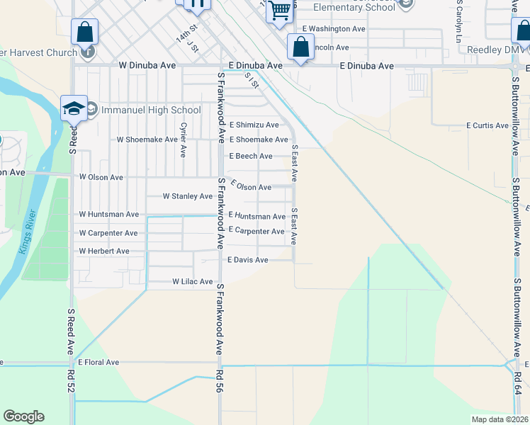map of restaurants, bars, coffee shops, grocery stores, and more near 328 East Carpenter Avenue in Reedley