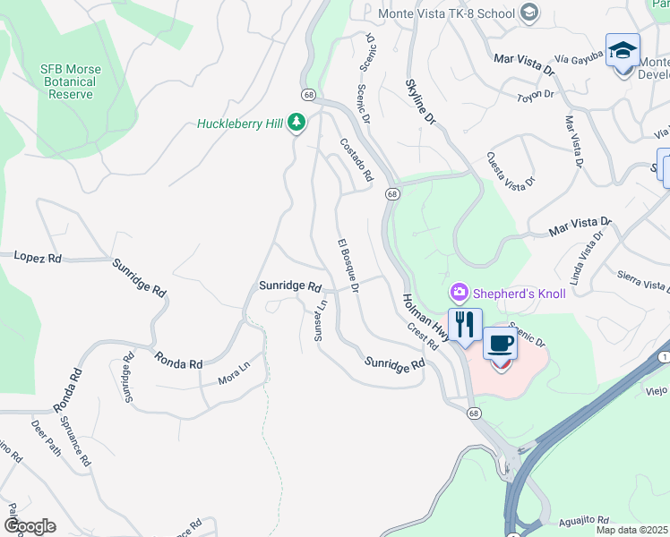 map of restaurants, bars, coffee shops, grocery stores, and more near 4095 Sunset Lane in Del Monte Forest