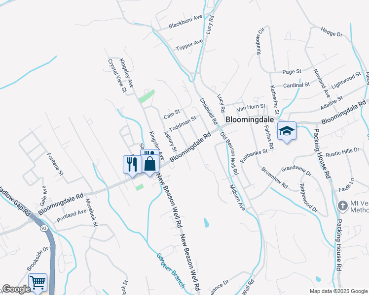 map of restaurants, bars, coffee shops, grocery stores, and more near 2833 Bloomingdale Road in Kingsport