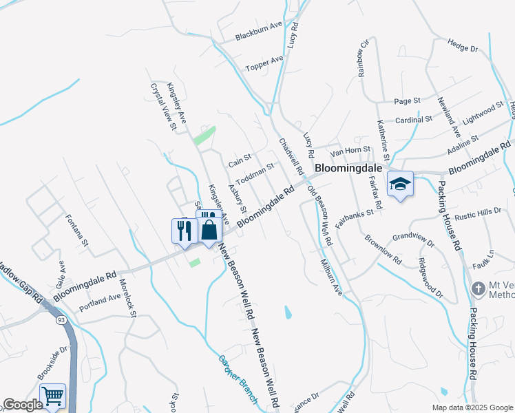 map of restaurants, bars, coffee shops, grocery stores, and more near 2833 Bloomingdale Road in Kingsport