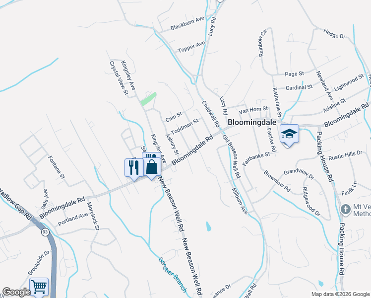 map of restaurants, bars, coffee shops, grocery stores, and more near 2833 Bloomingdale Road in Kingsport