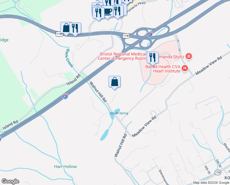 map of restaurants, bars, coffee shops, grocery stores, and more near 514 Walnut Hill Road in Bristol