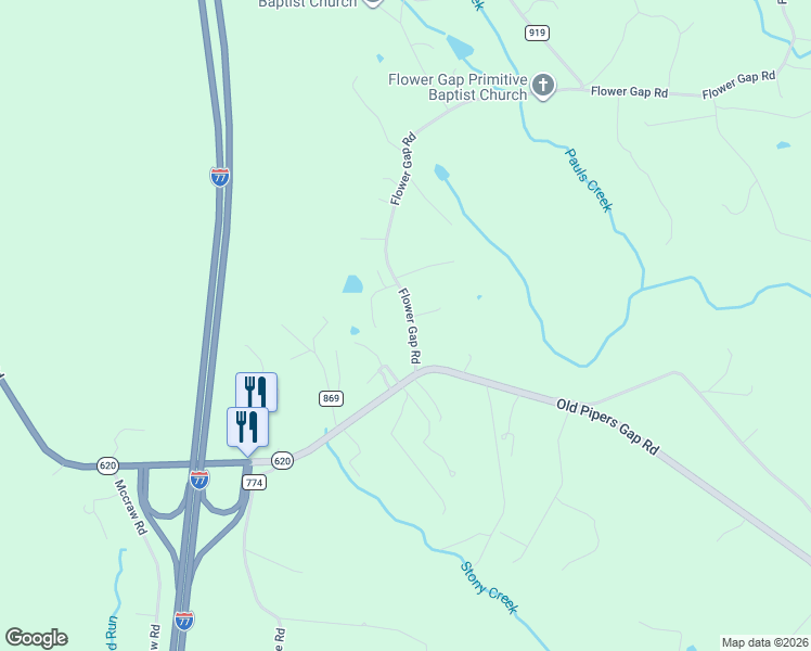 map of restaurants, bars, coffee shops, grocery stores, and more near 3989-4017 Flower Gap Road in Cana