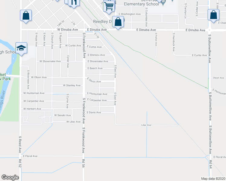 map of restaurants, bars, coffee shops, grocery stores, and more near 1569 SE Ave in Reedley