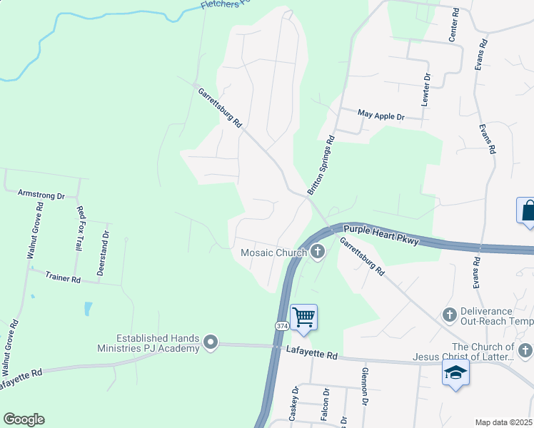 map of restaurants, bars, coffee shops, grocery stores, and more near 1186 Kendall Drive in Clarksville