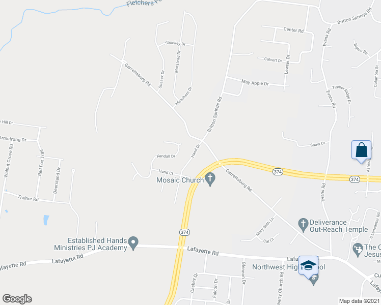 map of restaurants, bars, coffee shops, grocery stores, and more near 1207 Hand Drive in Clarksville