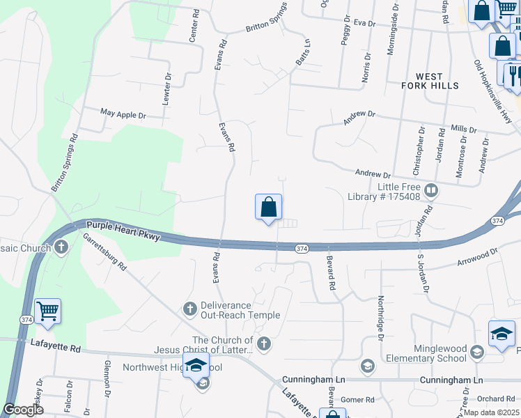 map of restaurants, bars, coffee shops, grocery stores, and more near 313 Rowand Court in Clarksville