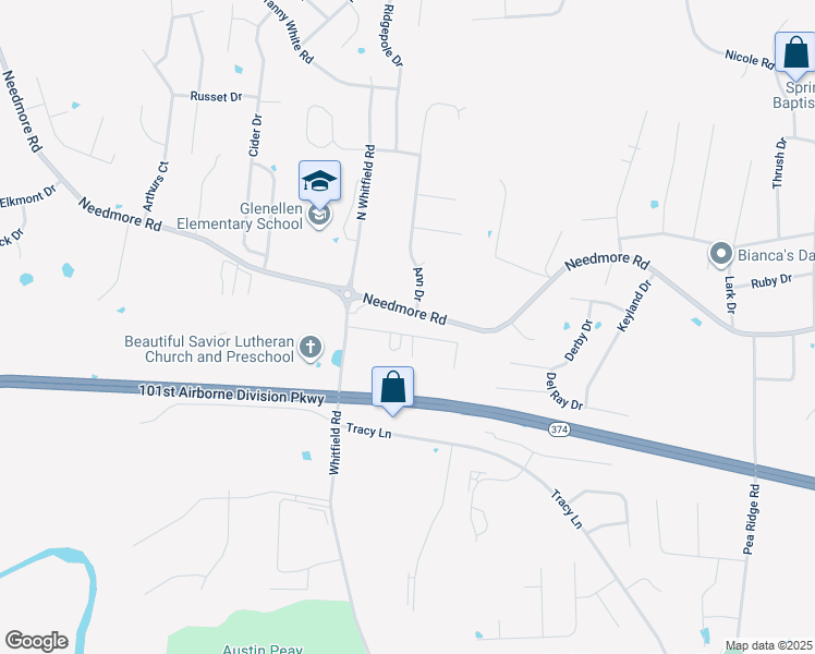 map of restaurants, bars, coffee shops, grocery stores, and more near 770 Needmore Road in Clarksville