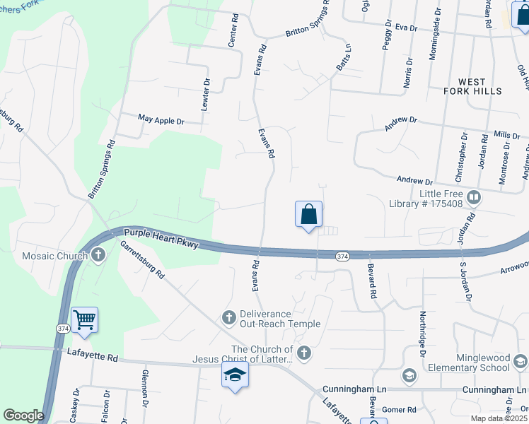 map of restaurants, bars, coffee shops, grocery stores, and more near 1804 Evans Road in Clarksville