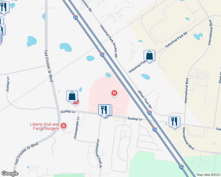 map of restaurants, bars, coffee shops, grocery stores, and more near 647 Dunlop Lane in Clarksville