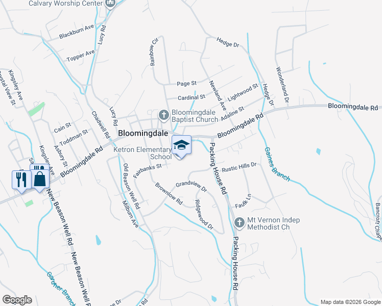 map of restaurants, bars, coffee shops, grocery stores, and more near 3301 Bloomingdale Road in Kingsport
