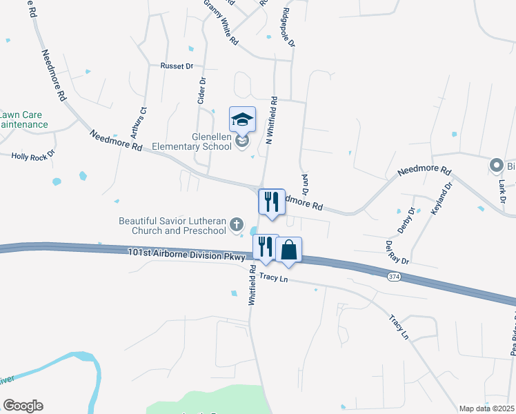 map of restaurants, bars, coffee shops, grocery stores, and more near 2590 Whitfield Road in Clarksville