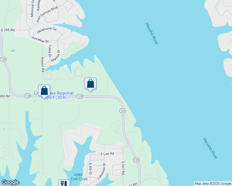 map of restaurants, bars, coffee shops, grocery stores, and more near 59796 Oklahoma 125 in Afton