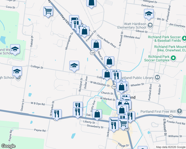 map of restaurants, bars, coffee shops, grocery stores, and more near 209 College Street in Portland