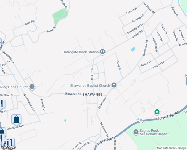 map of restaurants, bars, coffee shops, grocery stores, and more near 108 Cox Avenue in Harrogate