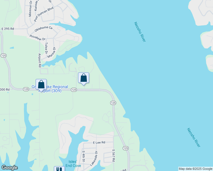 map of restaurants, bars, coffee shops, grocery stores, and more near 59796 Oklahoma 125 in Afton