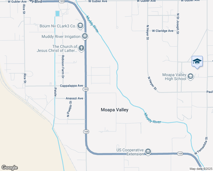 map of restaurants, bars, coffee shops, grocery stores, and more near 1371 West Red Sage Lane in Moapa Valley
