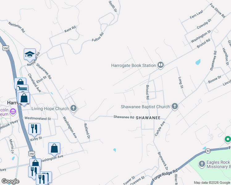 map of restaurants, bars, coffee shops, grocery stores, and more near 197 Woodside Street in Harrogate