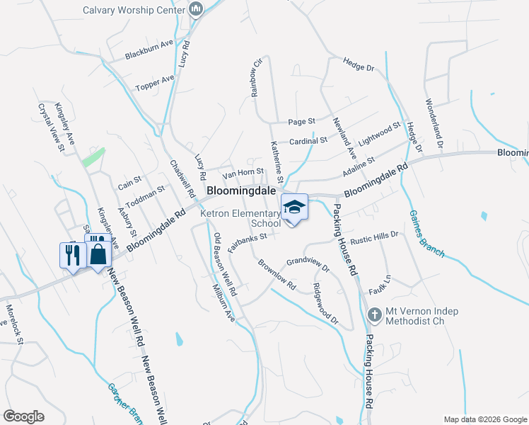 map of restaurants, bars, coffee shops, grocery stores, and more near 113 Fairfax Road in Kingsport