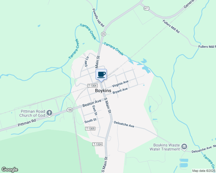 map of restaurants, bars, coffee shops, grocery stores, and more near 18197 Virginia Avenue in Boykins