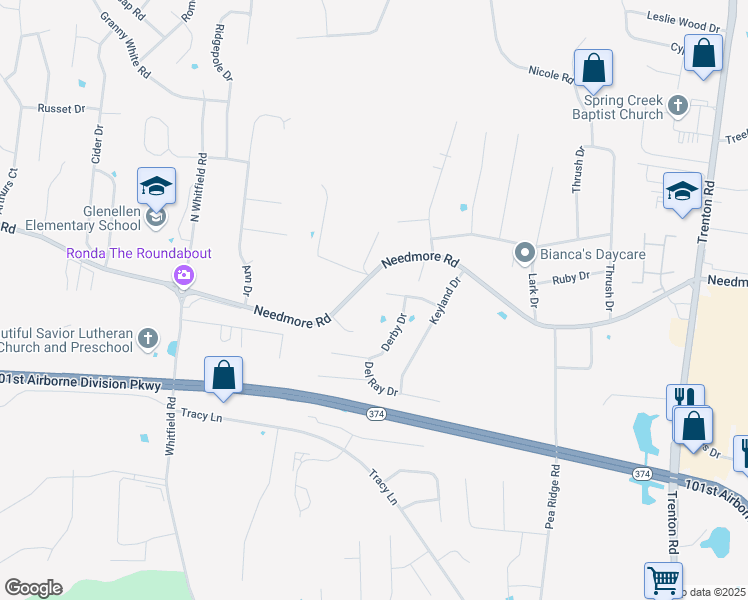 map of restaurants, bars, coffee shops, grocery stores, and more near 686 Needmore Road in Clarksville