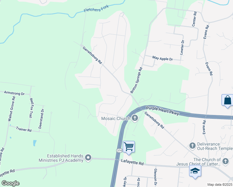 map of restaurants, bars, coffee shops, grocery stores, and more near 1186 Kendall Drive in Clarksville