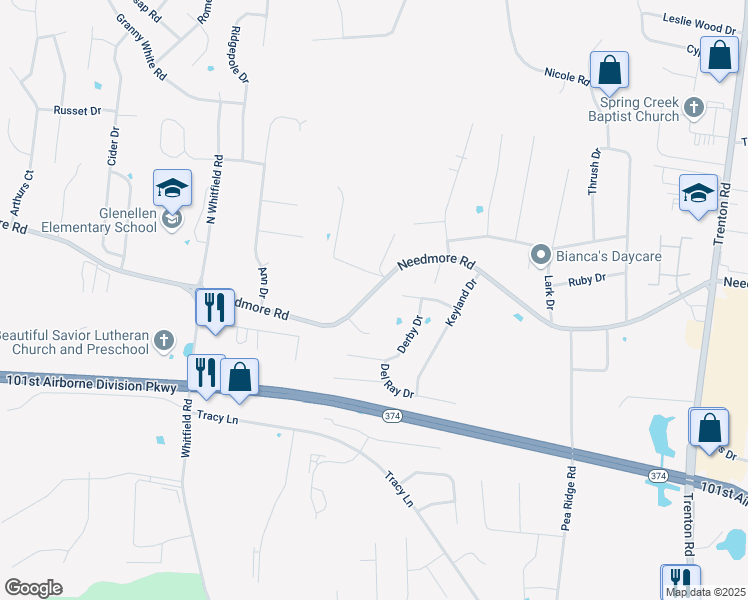 map of restaurants, bars, coffee shops, grocery stores, and more near 686 Needmore Road in Clarksville