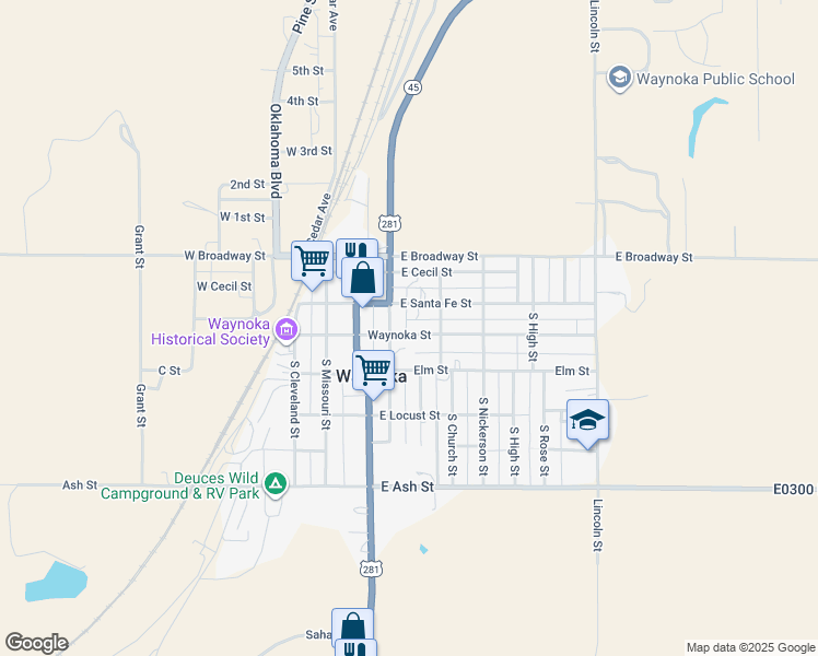 map of restaurants, bars, coffee shops, grocery stores, and more near 1857 Waynoka Street in Waynoka