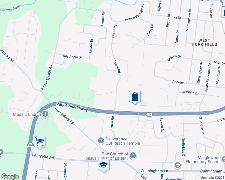 map of restaurants, bars, coffee shops, grocery stores, and more near 1804 Evans Road in Clarksville