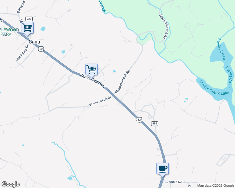 map of restaurants, bars, coffee shops, grocery stores, and more near 40 Meadowbrook Road in Cana