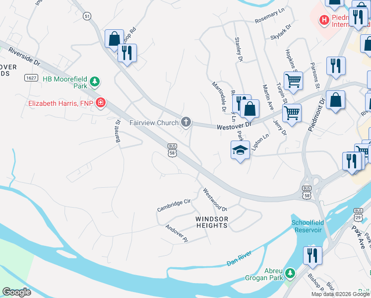 map of restaurants, bars, coffee shops, grocery stores, and more near 101 Naples Street in Danville