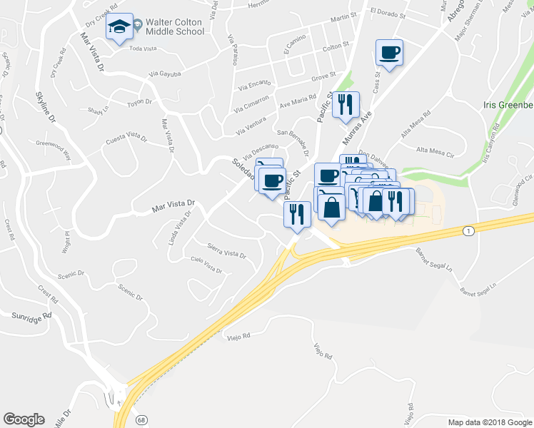 map of restaurants, bars, coffee shops, grocery stores, and more near 42 Mar Vista Drive in Monterey