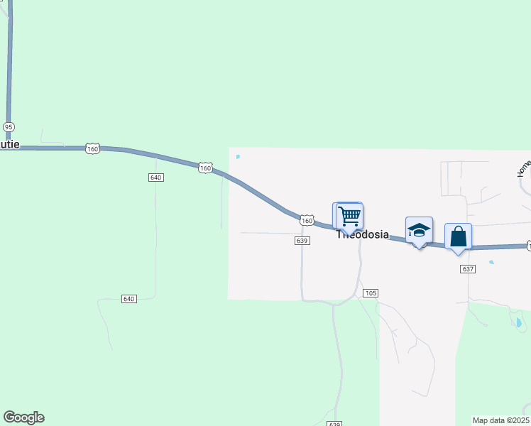 map of restaurants, bars, coffee shops, grocery stores, and more near 5264 U.S. 160 in Theodosia