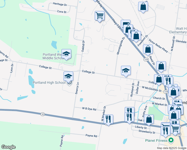 map of restaurants, bars, coffee shops, grocery stores, and more near 520 College Street in Portland