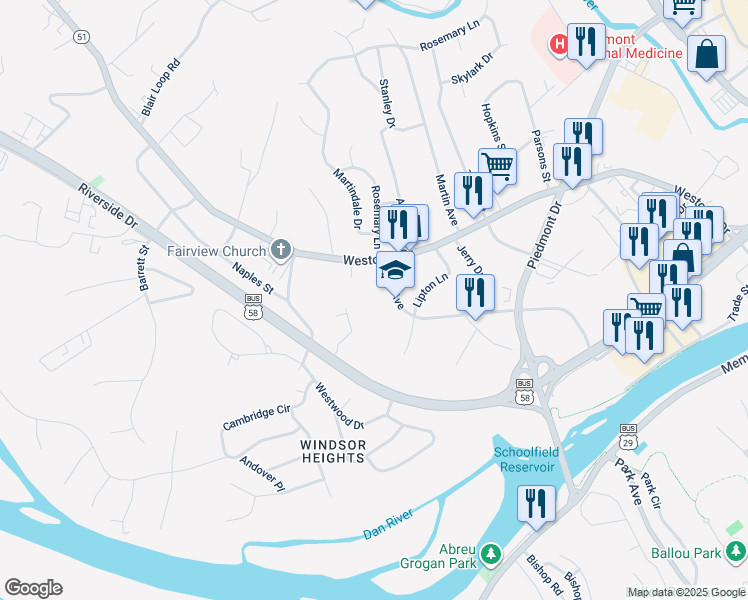 map of restaurants, bars, coffee shops, grocery stores, and more near 683 Park Avenue in Danville