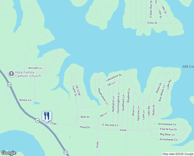 map of restaurants, bars, coffee shops, grocery stores, and more near Road Runner Lane in Shell Knob