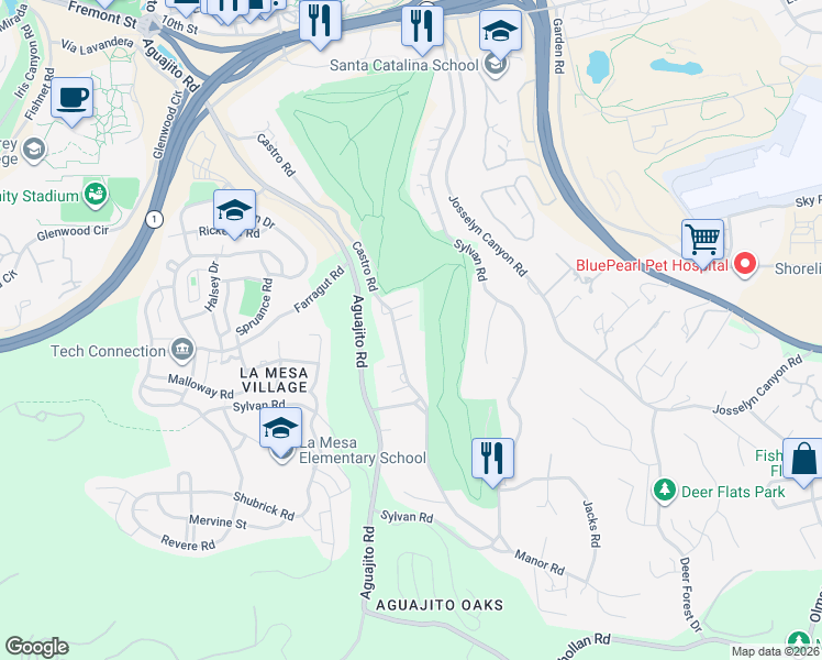 map of restaurants, bars, coffee shops, grocery stores, and more near 1177 Castro Road in Monterey