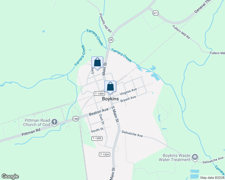 map of restaurants, bars, coffee shops, grocery stores, and more near 18184-18238 State Route T-1306 in Boykins