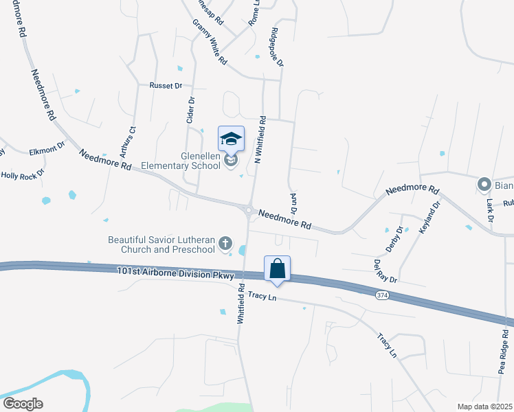map of restaurants, bars, coffee shops, grocery stores, and more near 2590 Whitfield Road in Clarksville