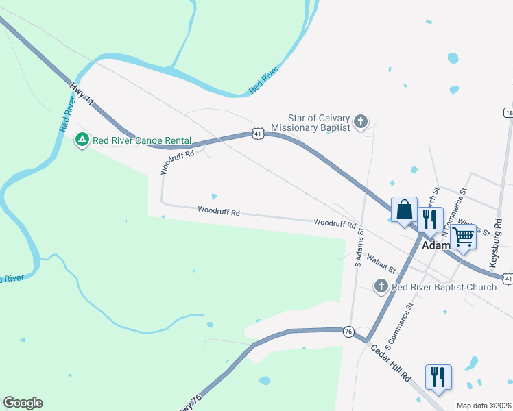 map of restaurants, bars, coffee shops, grocery stores, and more near 236 Woodruff Road in Adams