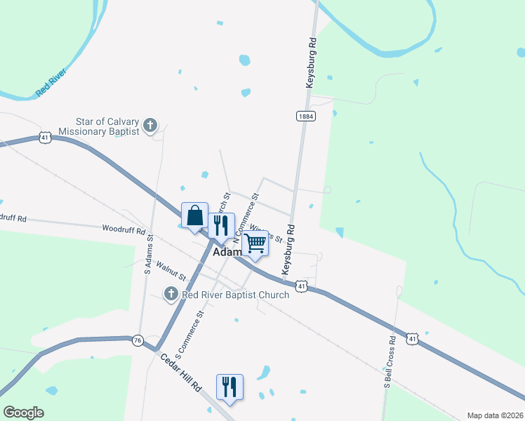 map of restaurants, bars, coffee shops, grocery stores, and more near 207 Maple Street in Adams