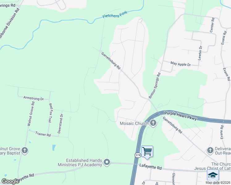 map of restaurants, bars, coffee shops, grocery stores, and more near 1276 Garrettsburg Road in Clarksville
