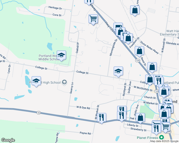 map of restaurants, bars, coffee shops, grocery stores, and more near 517 College Street in Portland